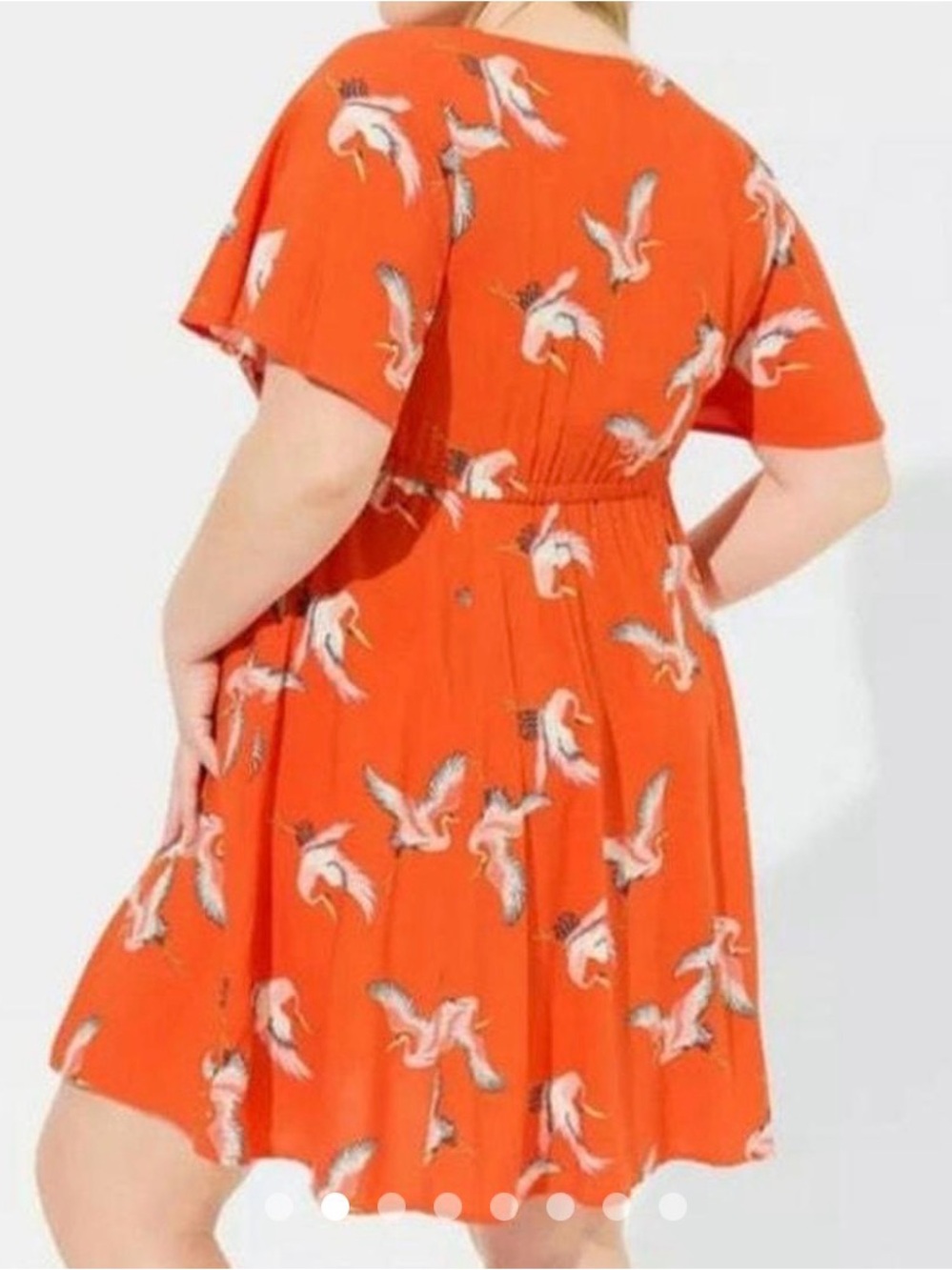 torrid Orange V-Neck Crane Print Midi Dress - Picture 2 of 5